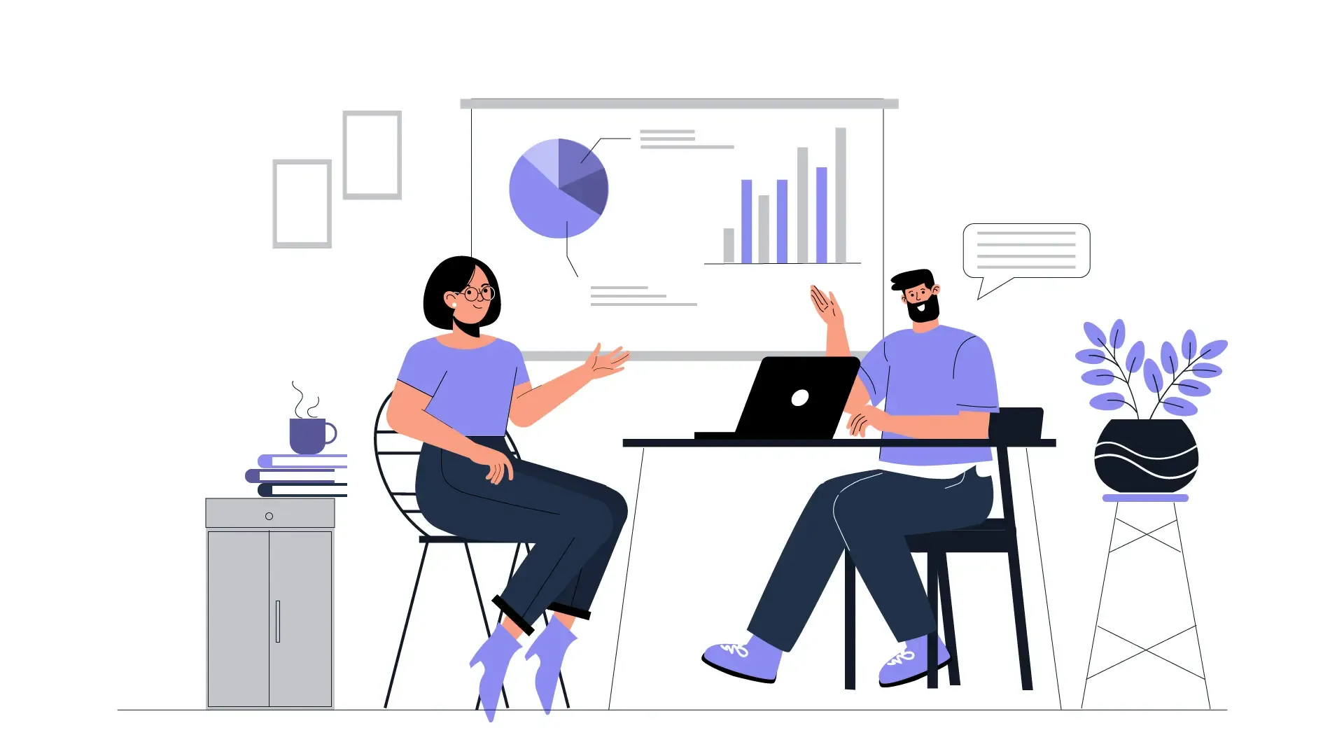 Man and Woman Developing Business Strategies in Flat Style Illustration